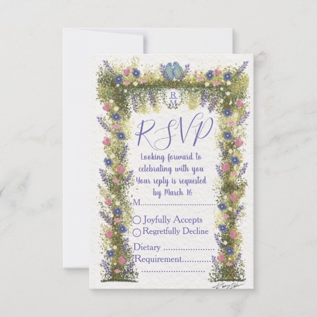 Elegant Blommig RSVP-kort 5x3,5 - Handritad Konst (Framsida)