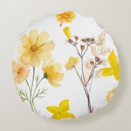 Elegant Blommig Rund Kudd - Vacker Blomma Hem Kudde