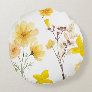 Elegant Blommig Rund Kudd - Vacker Blomma Hem Kudde