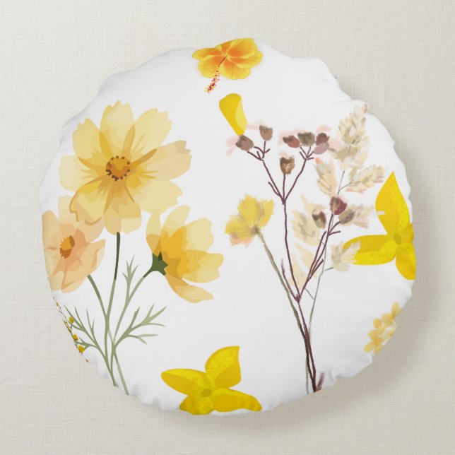 Elegant Blommig Rund Kudd - Vacker Blomma Hem Kudde (Baksidan)