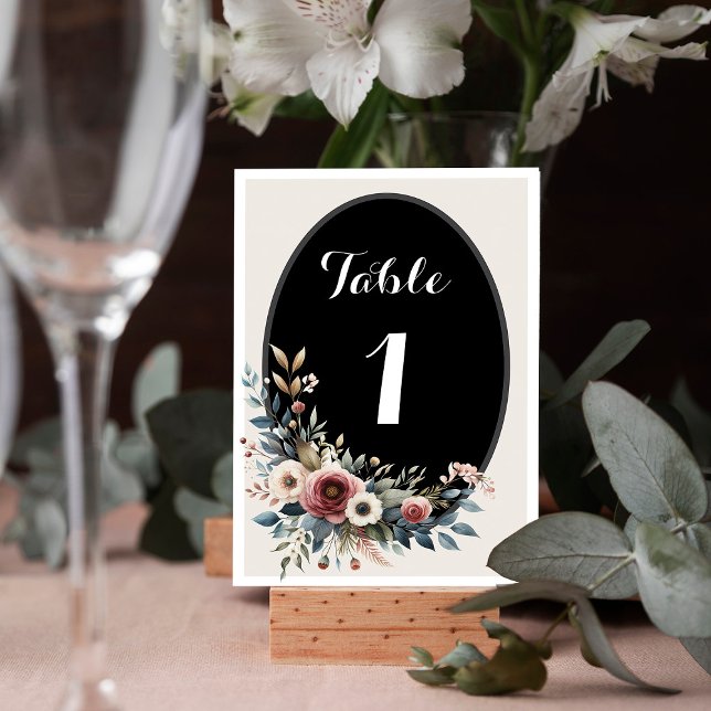 Elegant Blommig Rustik Bordnummerkort för Bröllop Bordsnummer (Elegant Floral Rustic Wedding Table Number Card)