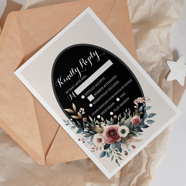 Elegant Blommig Rustik Bröllops-RSVP-kort OSA Kort (Elegant Floral Rustic Wedding RSVP Card)