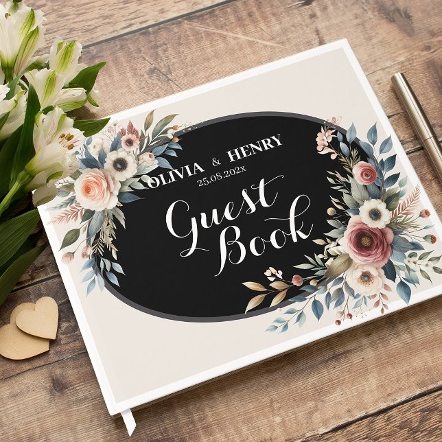Elegant Blommig Rustik Bröllopsgästbok Gästböcker (Elegant Floral Rustic Wedding Guest Book)