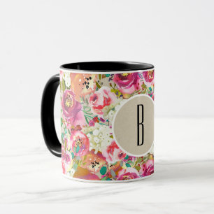 Elegant Blommig Rustik Chic Kraft Monogram Anpassa Mugg