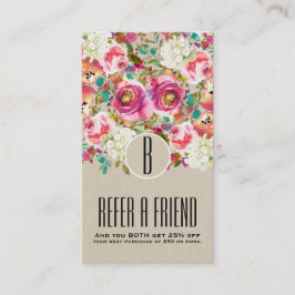 Elegant Blommig Rustik Kraft Monogram Shabby Chic Rabattkort