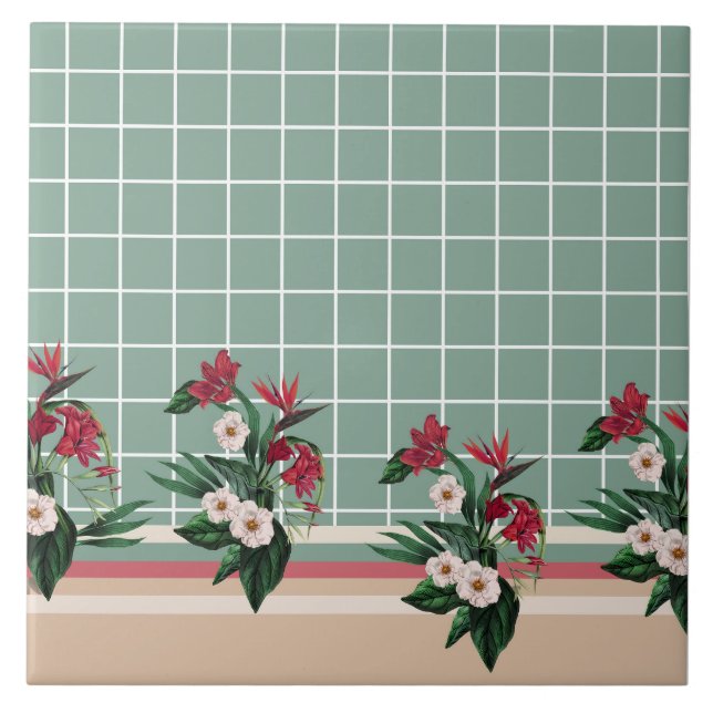 Elegant Blommig Rutig  Kakelplatta (Framsidan)