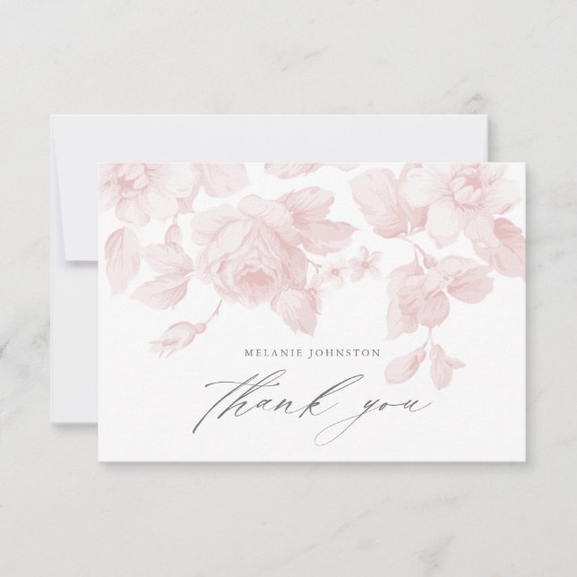 Elegant Blommig Skrift Rosa Bebis Shower Tack Kort (Framsida)