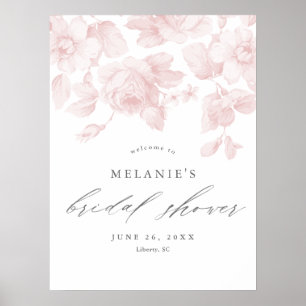 Elegant Blommig Skrift Rosa Bröllopsdusch Välkomme Poster