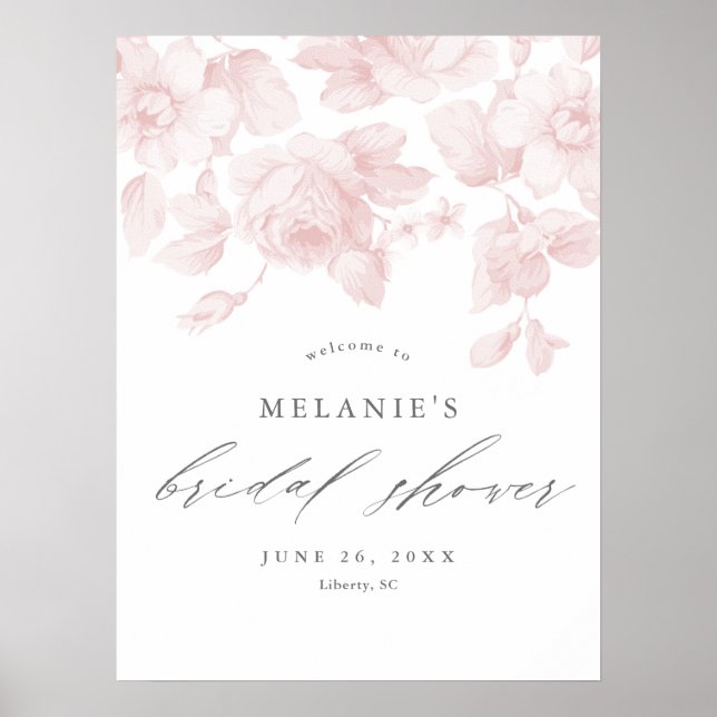 Elegant Blommig Skrift Rosa Bröllopsdusch Välkomme Poster (Framsidan)
