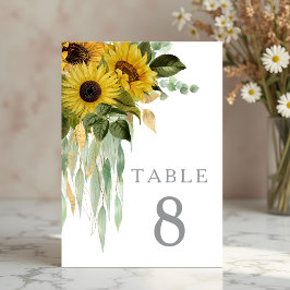 Elegant Blommig Solrosbröllop Bordsnummer