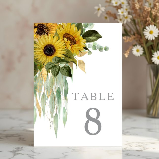 Elegant Blommig Solrosbröllop Bordsnummer (Elegant Floral Sunflower Wedding Table Number)