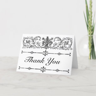 Elegant Blommig Stilfull Svart Vit Fleur de Lis Tack Kort