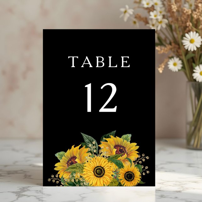 Elegant Blommig Svart Bröllop Bordsnummer (Elegant Floral Black Wedding Table Number)