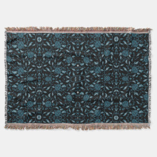 Elegant Blommig Svart och Turkos Damask Filt