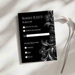 Elegant Blommig Svart och Vit RSVP-kort OSA Kort