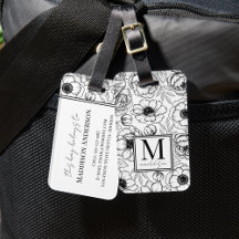 Elegant Blommig Svart Vit Monogram
