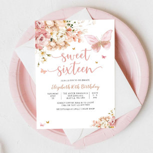Elegant Blommig Sweet Sixteen-inbjudan Inbjudningar