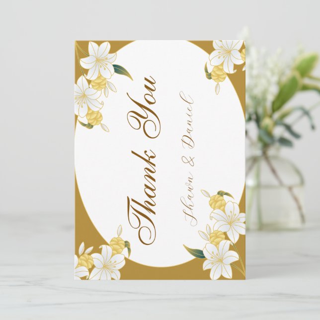 Elegant Blommig Tacksamhetskort i Guld Tack Kort (Stående Fram)