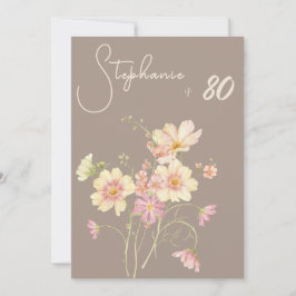 Elegant Blommig Taupe Rosa 80-årsfirande Inbjudningar