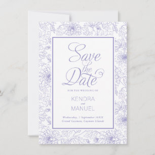 Elegant Blommig Toile Lila Lila Bröllop Spara Datumet
