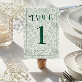 Elegant Blommig Toile Skrift Grön Bröllops Bordsnummer