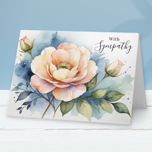 Elegant Blommig Tom Insida Sympati Kort (An elegant floral sympathy card with peach rose flowers in a watercolor style. Blank inside.)