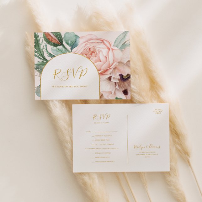 Elegant Blommig Trädgård Pastell Menyval RSVP-kort Vykort (Skapare uppladdad)