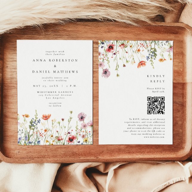 Elegant Blommig Trädgård QR-kod Bröllop Inbjudningar (Skapare uppladdad)