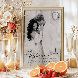 Elegant Blommig Vapen Fotobryllopps Välkomstskylt Poster