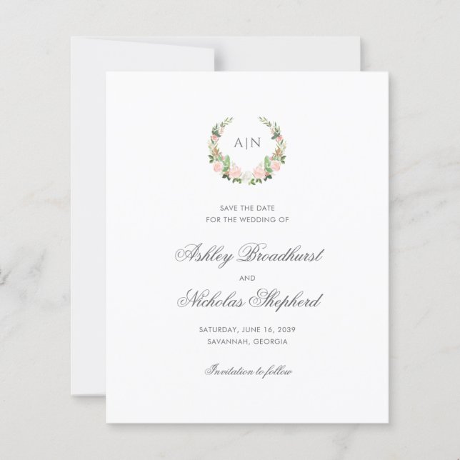 Elegant Blommig Vapen Wedding Spara Datum (Framsida)