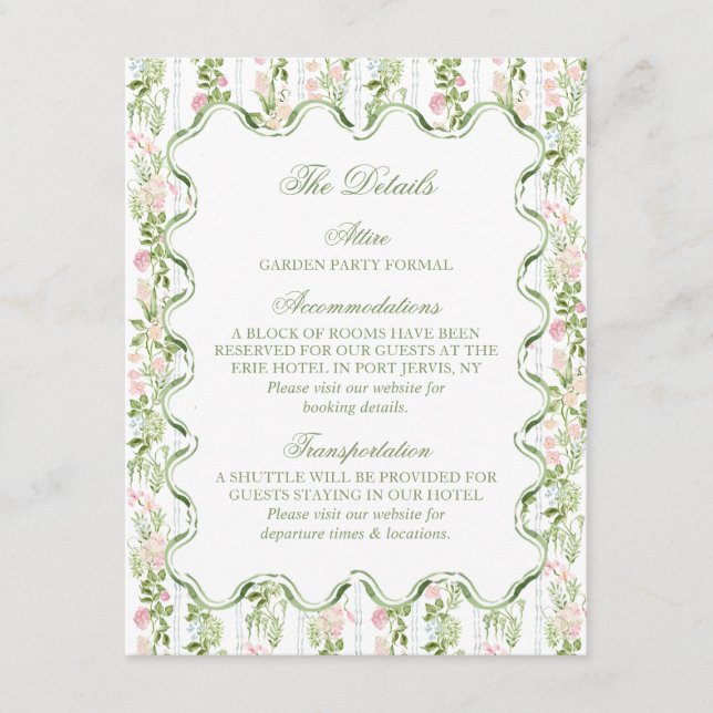 Elegant Blommig Vattenfärg Bröllopsdetaljkort Tilläggskort (Framsida)