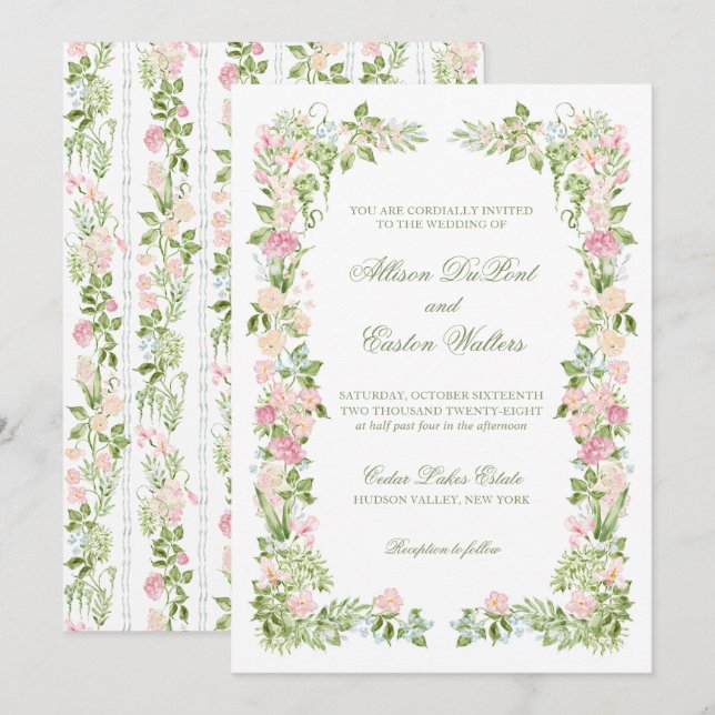 Elegant Blommig Vattenfärg Bröllopsinbjudan Inbjudningar (Fram/baksida)