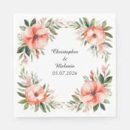 Elegant Blommig Vattenfärg Ram Pappersservett