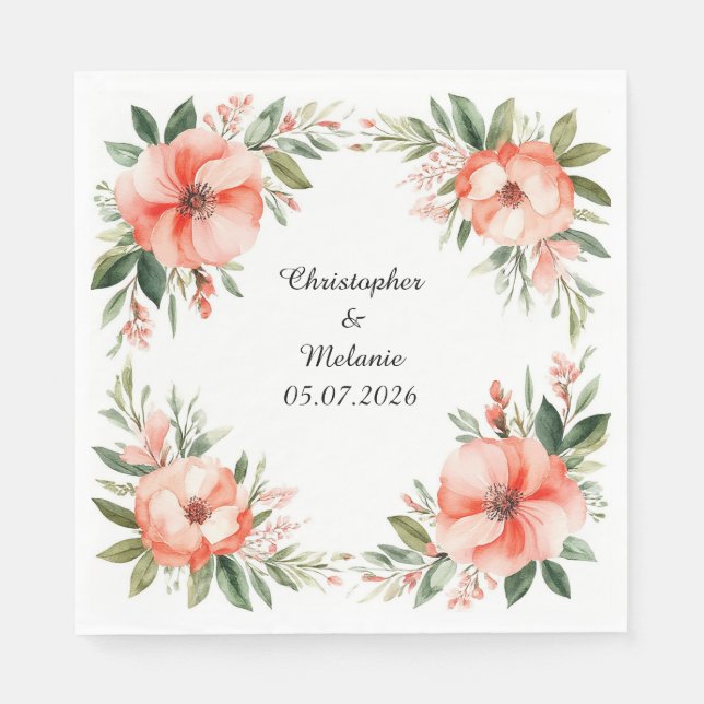 Elegant Blommig Vattenfärg Ram Pappersservett (Framsidan)