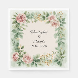 Elegant Blommig Vattenfärg Ram Pappersservett