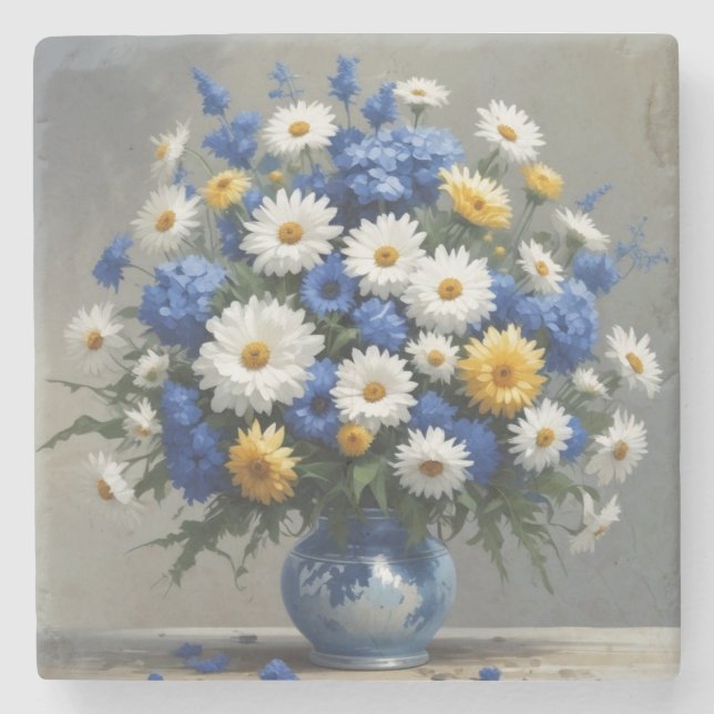 Elegant blommig vattenfärg stenunderlägg (Framsidan)