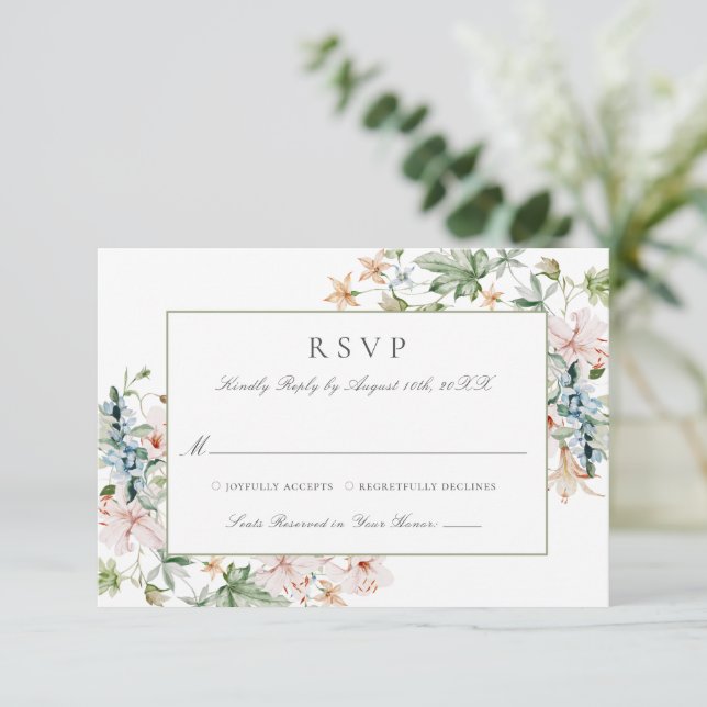 Elegant Blommig Vattenfärgskant Bröllop OSA Kort (Stående Fram)