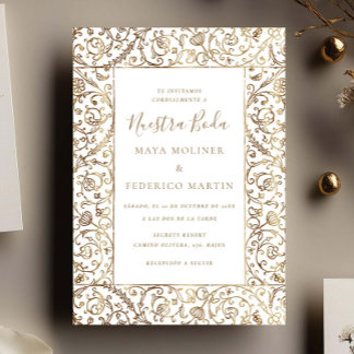 Elegant Blommig Vintage Guld Vår Bröllopswedding Inbjudningar