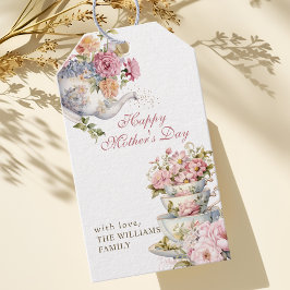 Elegant Blommig Vintage Te Glad Mors Dag Presentetikett