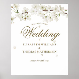Elegant Blommig Vit Bröllopsblomma Välkomstskylt Poster