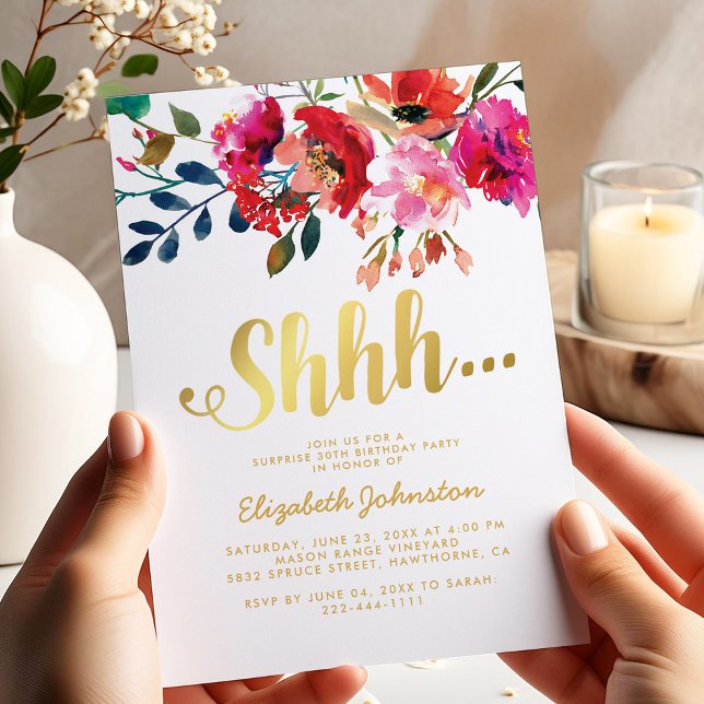 Elegant Blommig Vit Guld Överraskningsfest Inbjudningar (Skapare uppladdad)