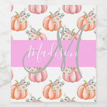 Elegant Blommig Vit Rosa Peach Pumpa Monogram Namn
