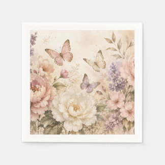 Elegant Blommig Watercolor & Fjäril Pappersservett