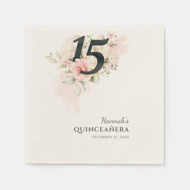 Elegant Blommigt 15:e födelsedagen Quinceanera Par Pappersservett (Framsidan)