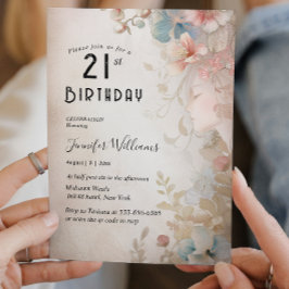 Elegant Blommigt 21:a födelsedag party Inbjudningar