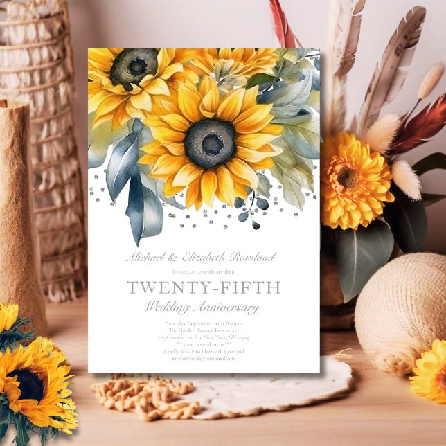 Elegant Blommigt 25:e Bröllop-årsinbjudan Inbjudningar (Skapare uppladdad)