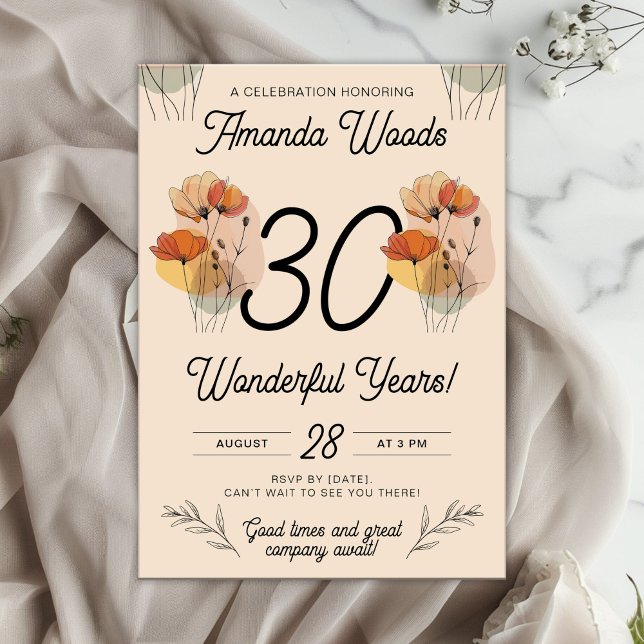 Elegant Blommigt 30års födelsedag Inbjudningar (Skapare uppladdad)