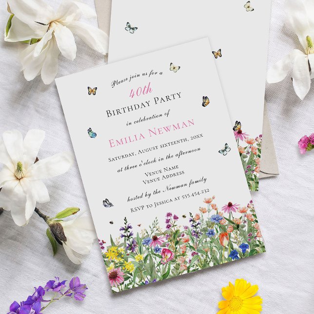 Elegant Blommigt 40:e födelsedag Party Inbjudningar (Skapare uppladdad)