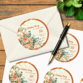 Elegant Blommigt 50:e födelsedag Runt Klistermärke