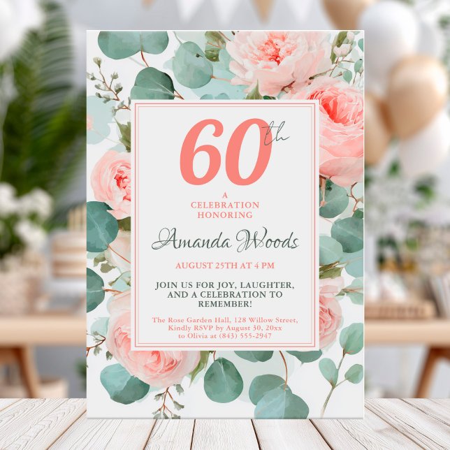 Elegant  blommigt 60 födelsedag inbjudningar (Skapare uppladdad)